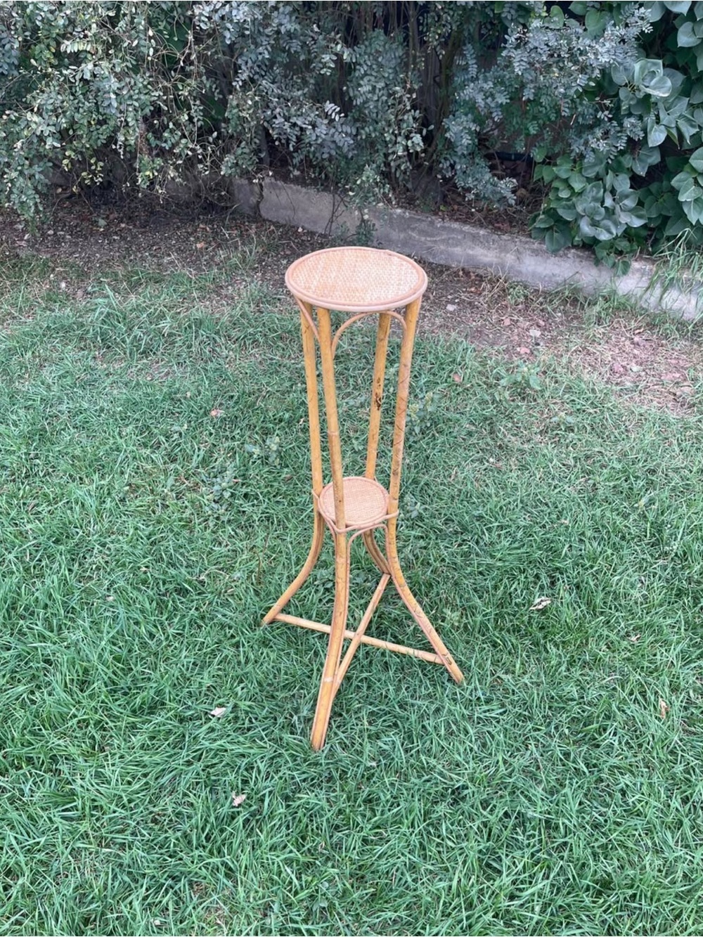 1950’s Vintage Bamboo Plant Stand: 2-Tiered Farmhouse Decor (35.5"H)